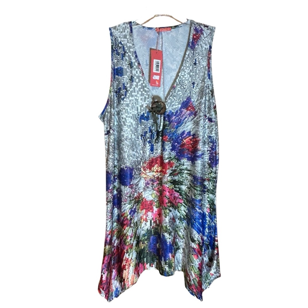 Simply Aster‎ Sleeveless Tunic Dress 3X Floral Handkerchief Hem NWT Fairy Art